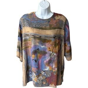 A.C. Sport Metallic Abstract Floral Boxy Blouse Multicolor Vintage